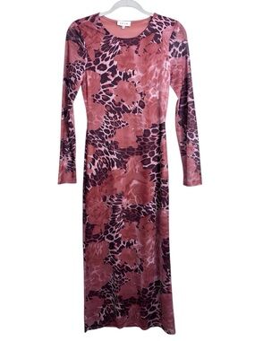 ACOA Floral Animal Print Mesh Long Sleeve Maxi Dress Women’s Small Maximal Party